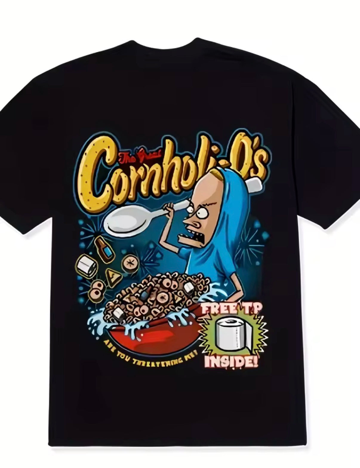 Men's Beavis & Butthead Cornholio Tee, 100% Cotton Retro Cartoon Black Tee